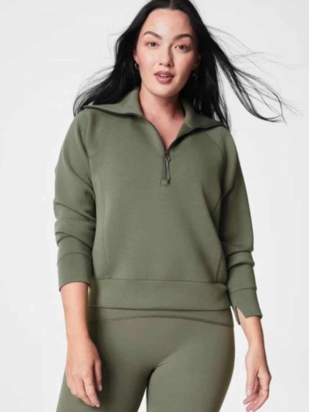 Spanx Olive Half-Zip Sweatshirt Top - Women size small
